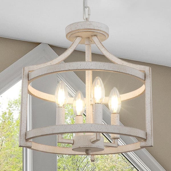 6-Light Distressed White Rustic Farmhouse Chandelier 19.29 in. for Dining Room Kitchen Foyer Entryway