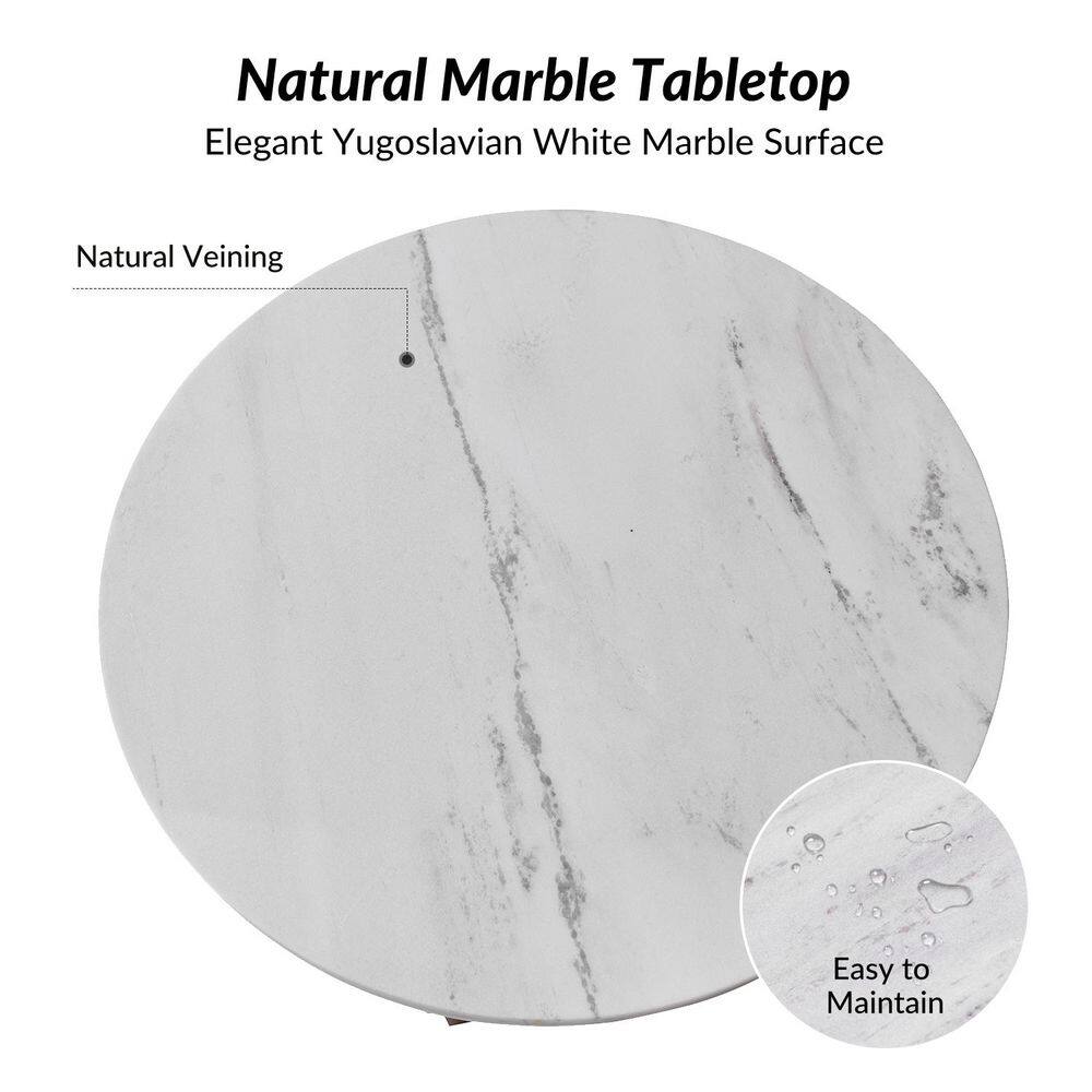 Liena Modern Minimalistic 19.75 in. Round Walnut Marble-Top End Table - thumbnail 5