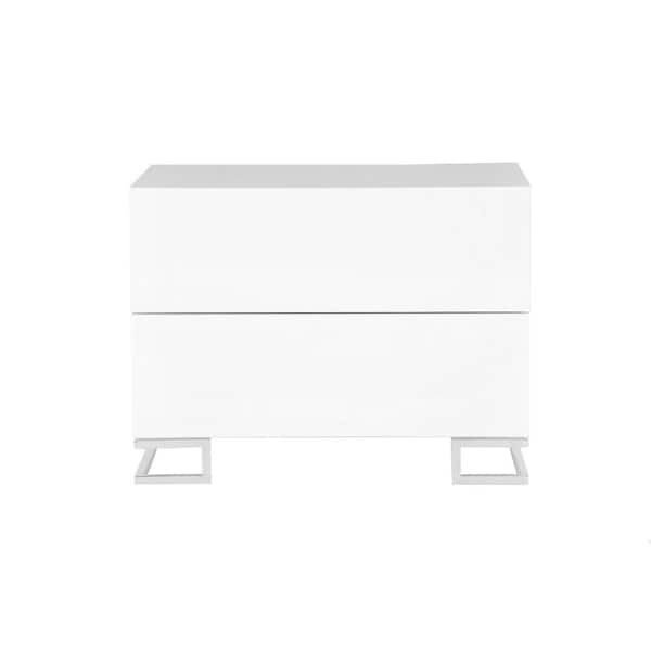 Benjara 20 in. White, Chrome 2-Drawers Wooden Nightstand