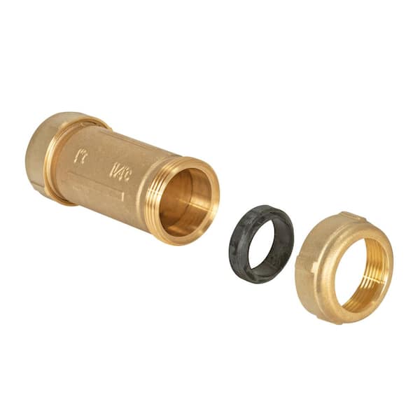 EASTMAN 1 in. x 1-1/4 in. x 5 in. Long Pattern Brass Compression Coupling