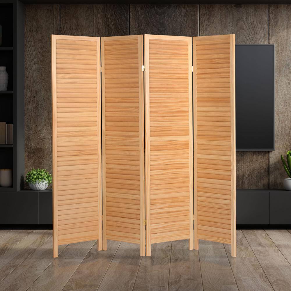 Natural Solid Pine 6 Ft. Tall 4-Panel Folding Room Divider