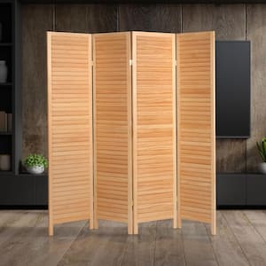 Natural 6 ft. Tall Wooden Louvered 4-Panel Room Divider