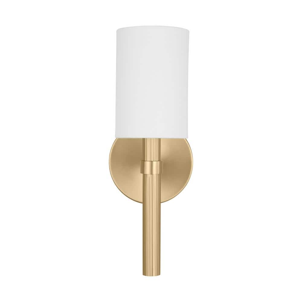Satin Brass Wall Sconce with White Linen Shade
