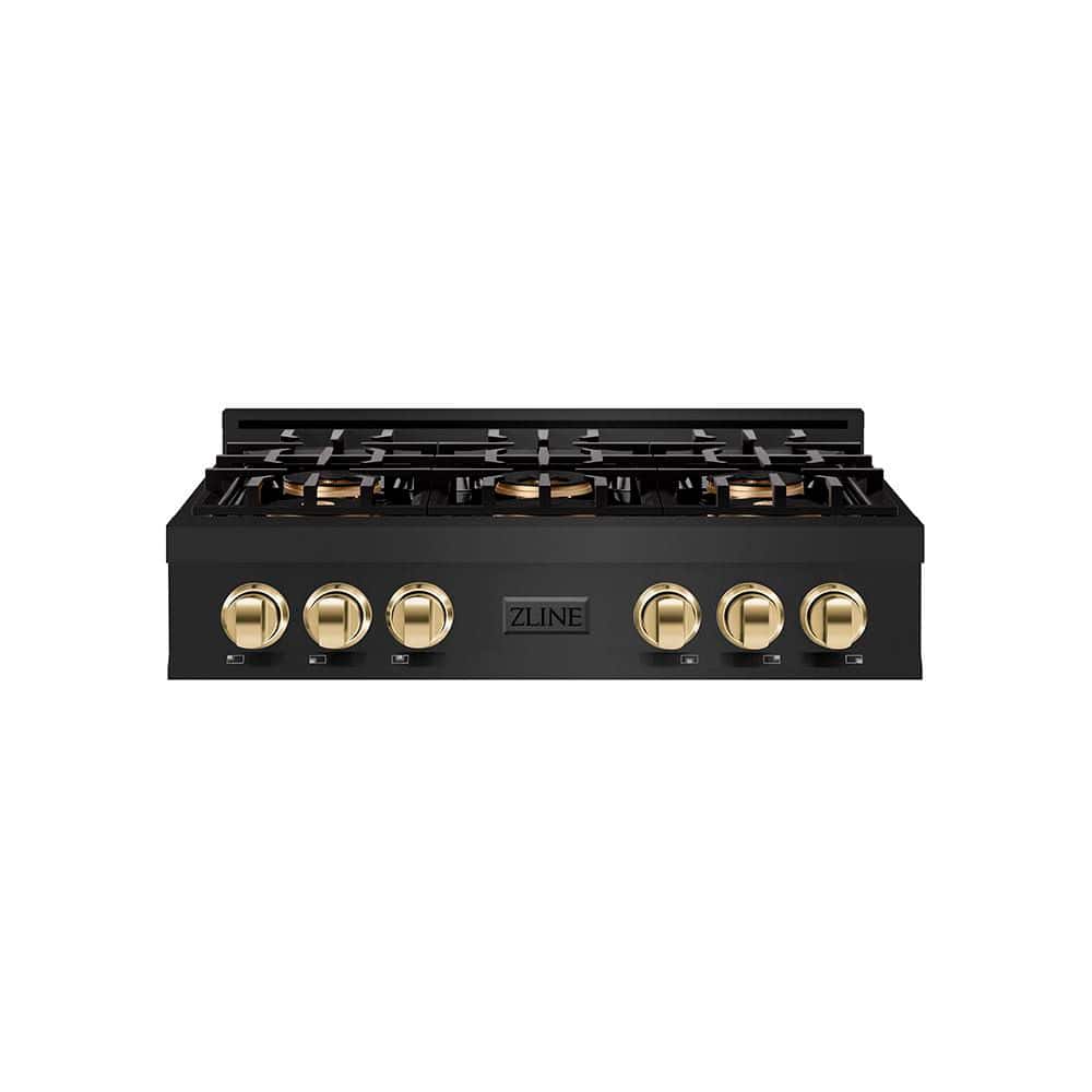 Autograph 36 in. Classic Gas Rangetop with 6 Burner DuoPro Cooktop in Black Stainless Steel and Gold Accents
