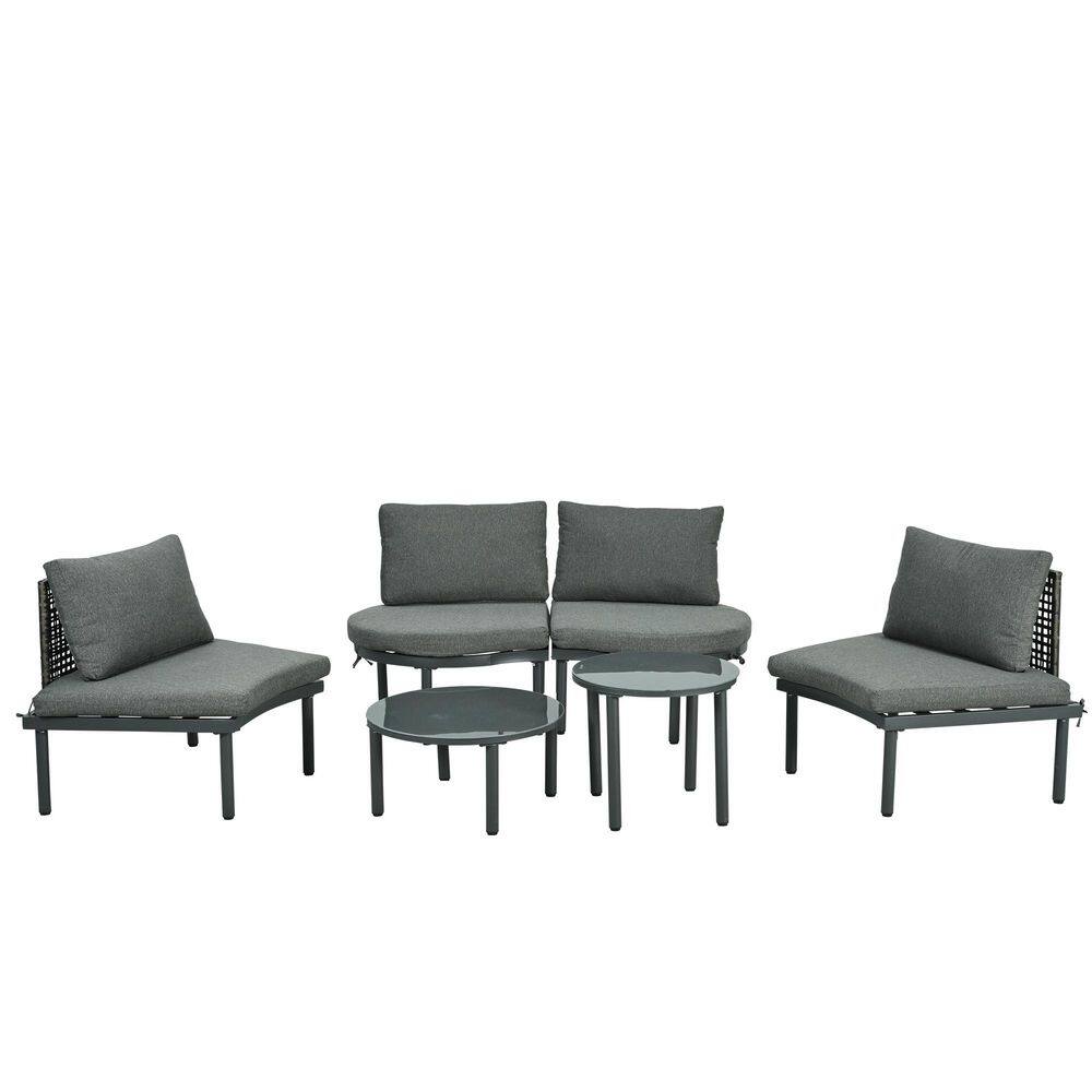 6-Piece Half Moon Wicker Outdoor Sectional Set with High-Low Coffee Tables and Gray Cushions price history on PriceWatchPro