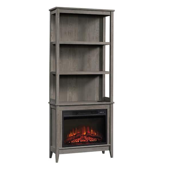 SAUDER 72.283 in. Mystic Oak Engineered Wood 3-Shelf Bookcase with Fireplace