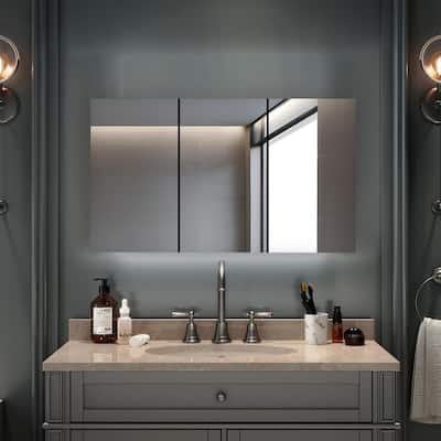 Royale 60 in W x 30 in. H Rectangular Tri-View Medicine Cabinet with Mirror Defogger and 3X Removeable Magnifying Mirror