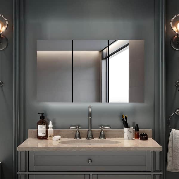 Aquadom Royale 60 in W x 30 in. H Rectangular Tri-View Medicine Cabinet with Mirror Defogger and 3X Removeable Magnifying Mirror