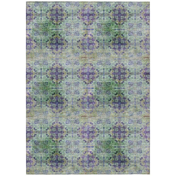 HomeRoots Purple, Green 9 ft. x 12 ft. Woven Floral;Medallion Polyester Rectangle Indoor / Outdoor Area Rug