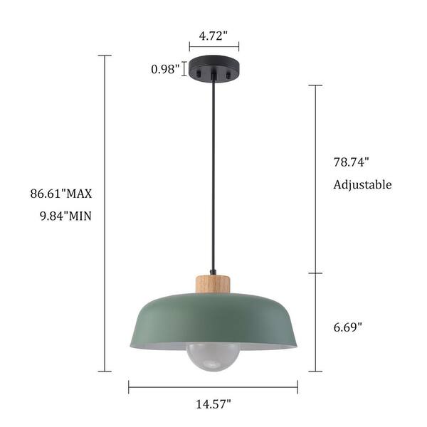 LLHZSY 14.57 in. 1-Light Mint Green and Wood Dimmable Pendant