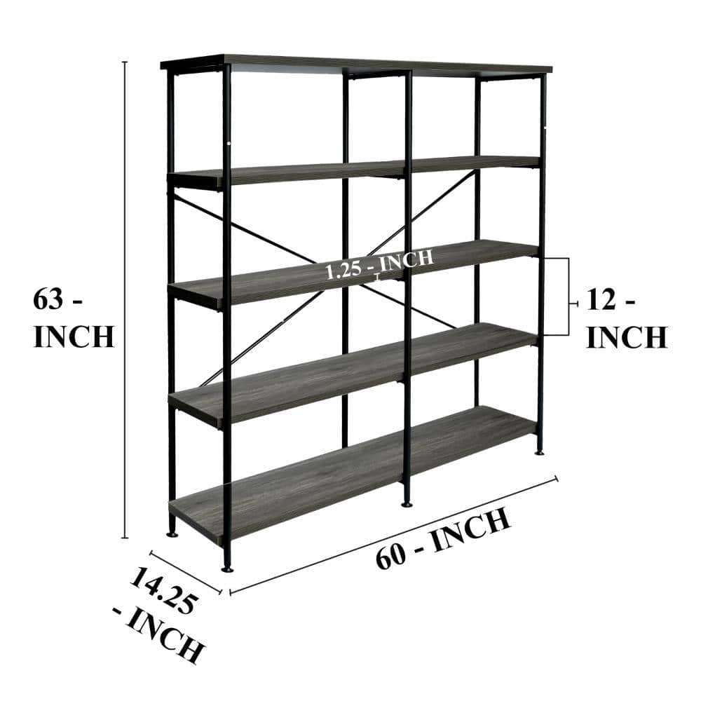 Modern Industrial 60" Gray and Black 4-Tier Bookshelf