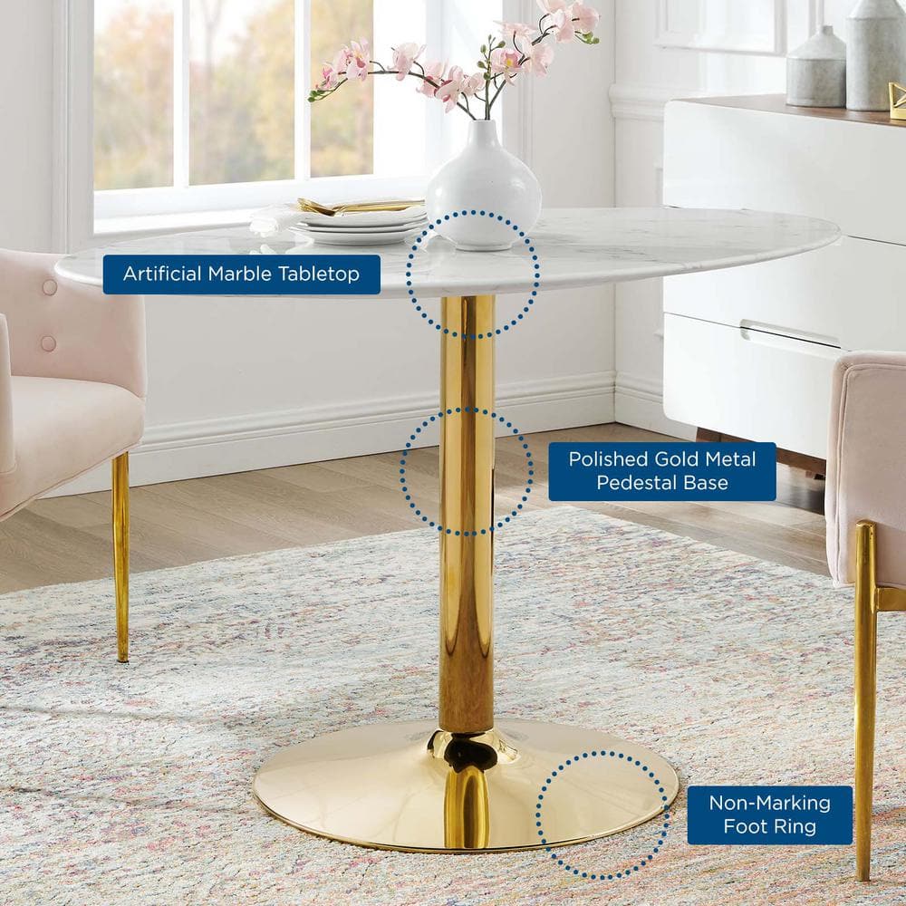 Verne White and Gold Round Marble Dining Table