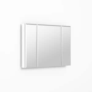 36 in. W x 26 in. H Rectangular Silver Aluminum Surface Mount 3 Doors Bathroom Medicine Cabinet with Mirror
