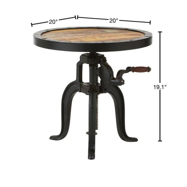 Industrial 20 in. Natural Reclaimed Wood and Metal Round Adjustable Height End Table