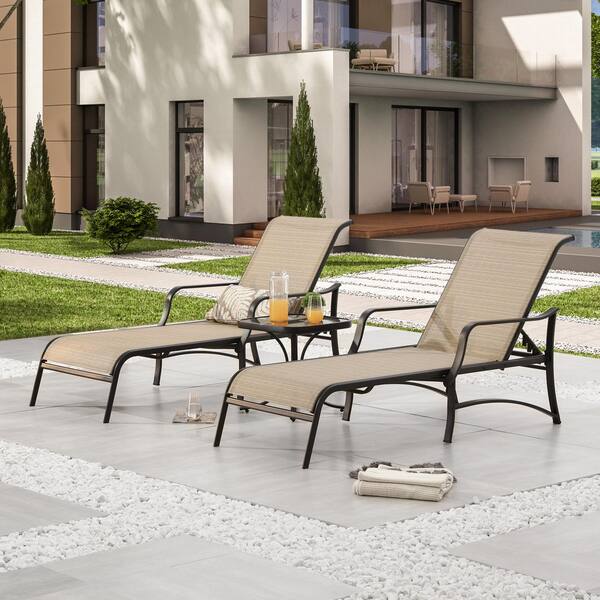 TOP HOME SPACE Adjustable 3-Piece Metal Outdoor Chaise Lounge