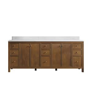 Chicago Veneer 84 in. W x 22 in. D x 36 in. H Double Sink Bath Vanity in Dark Natural with 1.5 in. Empira White Qt. Top