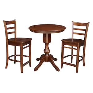 3-Piece 30 in. Espresso Solid Wood Round Table with 2-Side Stools