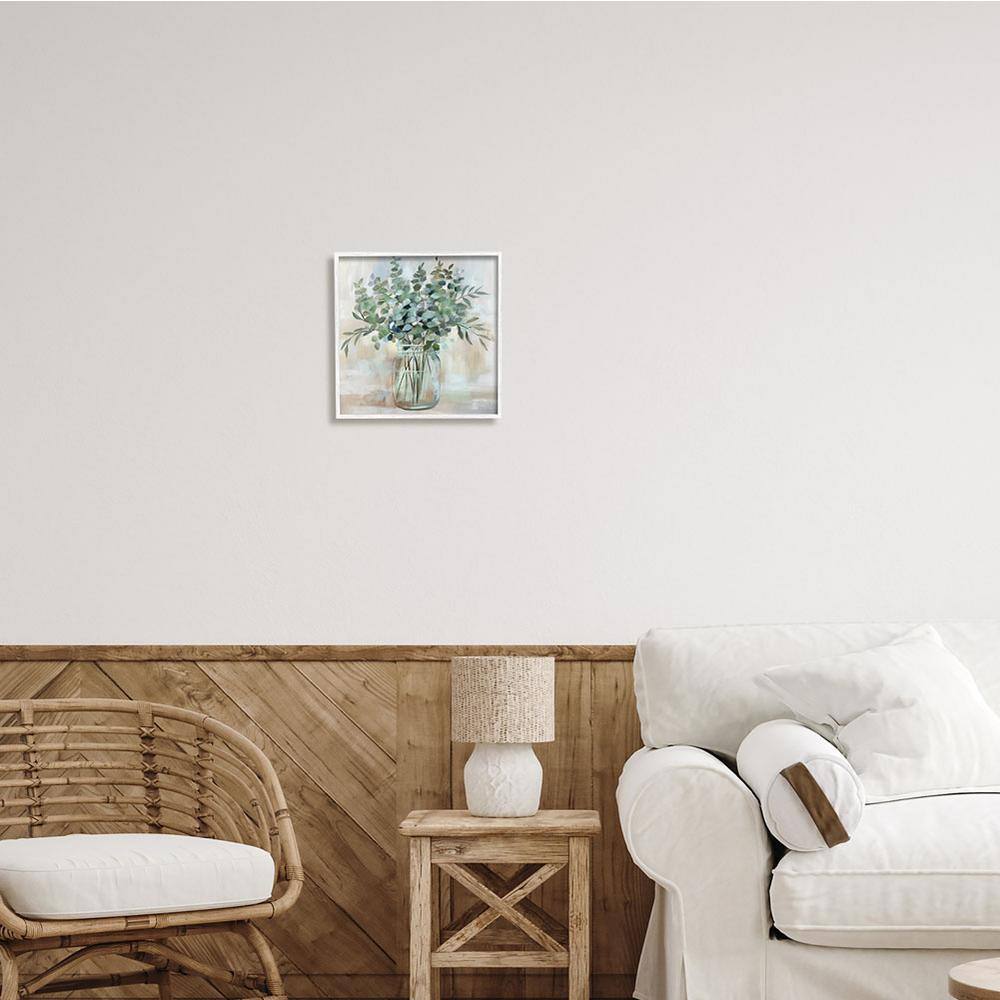 Soothing Eucalyptus Flower Herb Arrangement Canvas Print in White Frame