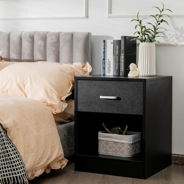 Costway 1-Drawer Black Storage Cabinet Modern Beside End Table Nightstand 18 in. x 17 in. x 22 in.