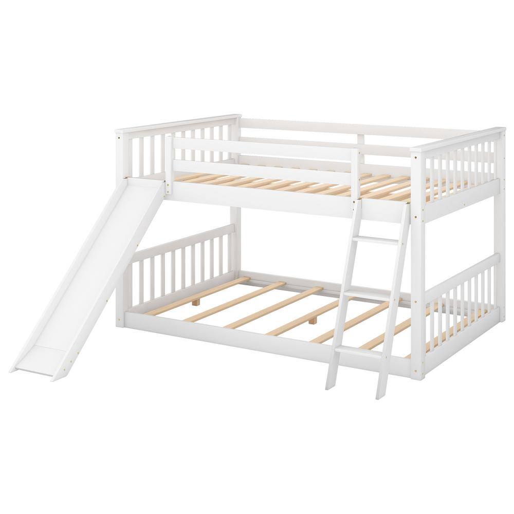 Donason White Twin over Twin Bunk Bed with Convertible Slide and Ladder ...