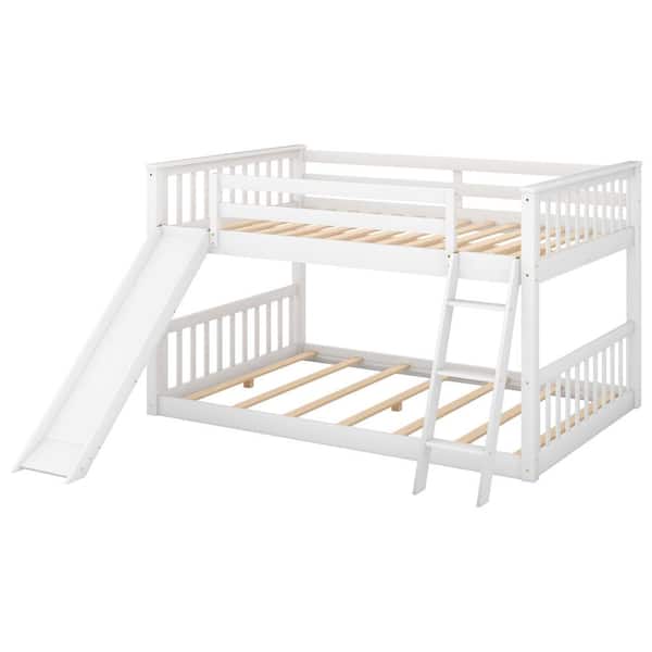 Donason White Twin over Twin Bunk Bed with Convertible Slide and Ladder
