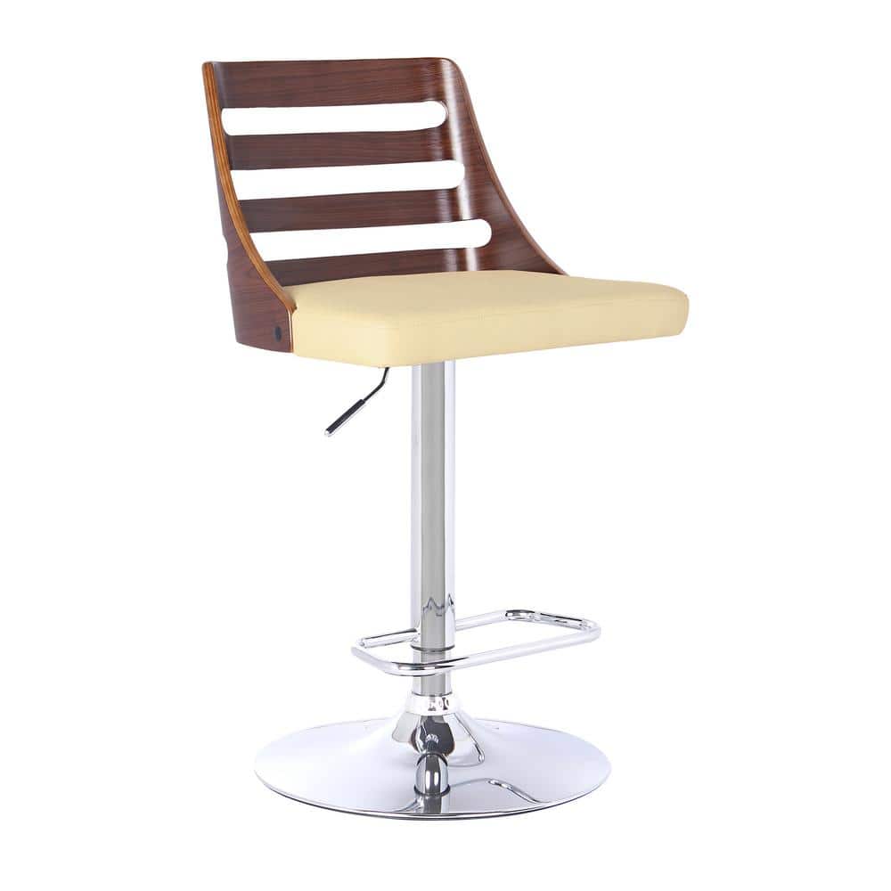 Storm Adjustable Swivel Bar Stool in Cream Faux Leather and Chrome
