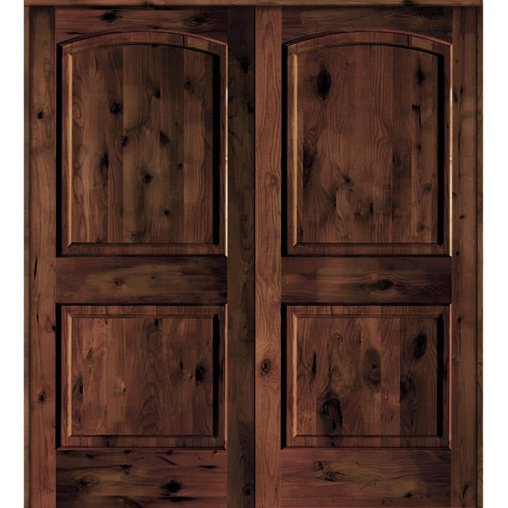60 in. x 80 in. Knotty Alder 2 Panel Universal/Reversible Red Mahogany Stain Wood Double Prehung Interior Door price history on PriceWatchPro