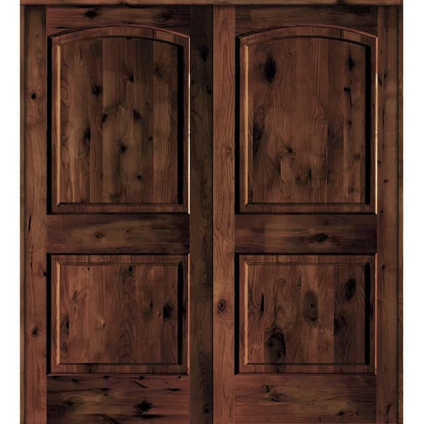 Krosswood Doors 72 in. x 80 in. Rustic Knotty Alder 2-Panel Universal/Reversible Red Mahogany Stain Wood Double Prehung Interior Door