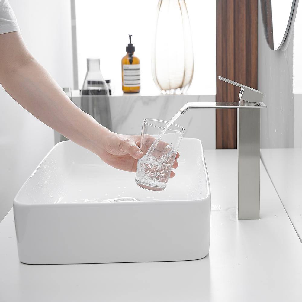 Brushed Nickel Waterfall Vessel Sink Faucet with Pop-Up Drain