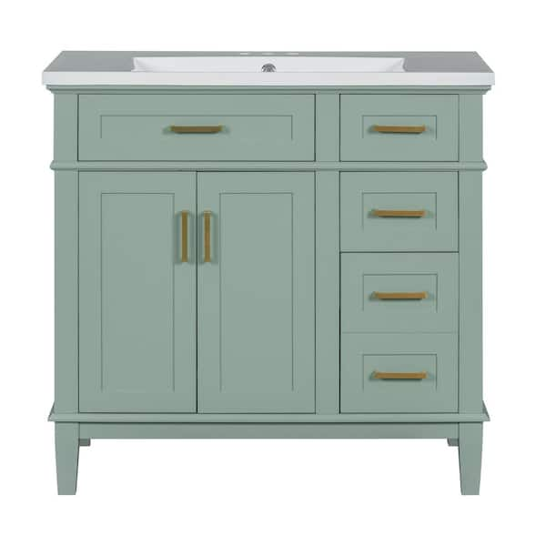 36 in. W x 18 in. D x 35 in. H Single Sink Freestanding Bath Vanity in Green with White Resin Top