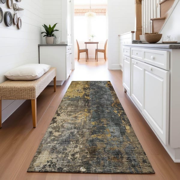 Mayfield Premium Machine Washable Abstract AMF1204 Gray 2 ft. 3 in. x 7 ft. 6 in. Runner Rug