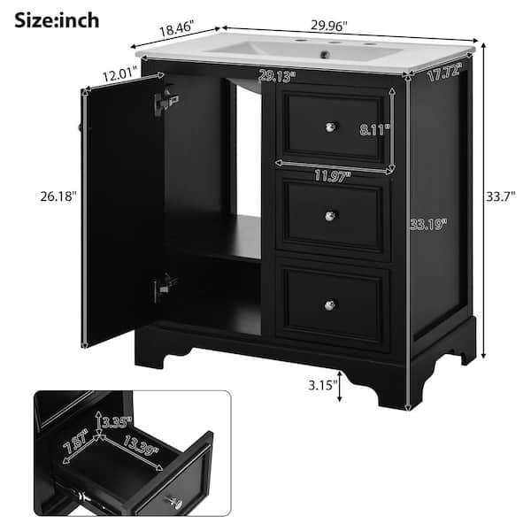 Magic Home 30 in. Retro Single Sink Freestanding Storage