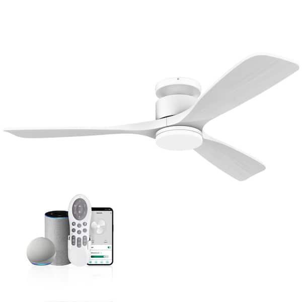 REDIAMS 52 in. Smart Outdoor/Indoor Light Wood Flush Mount Ceiling Fans With Lights Remote, Voice Control via WIFI Alexa App