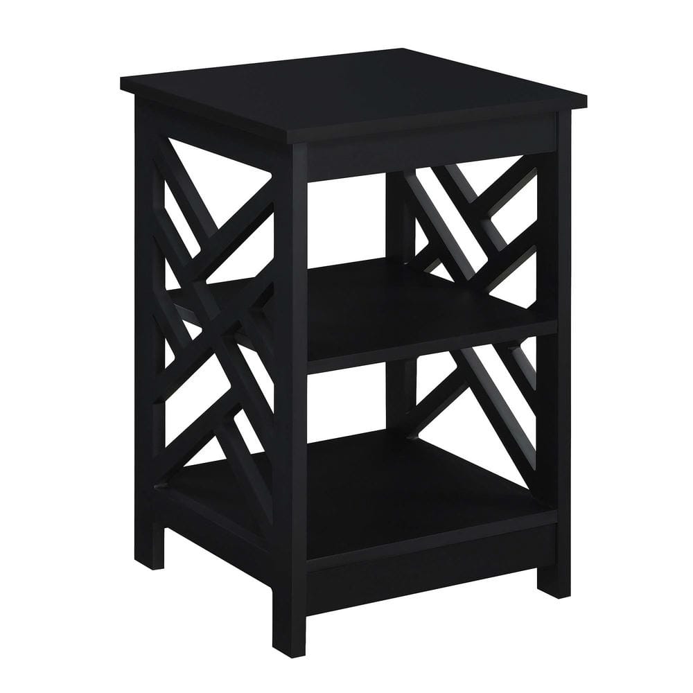 Titan Sleek Black Rectangular End Table with Storage Shelves