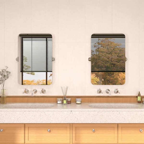 Edge 20 in. W x 30 in. H Rectangular Framed Adjustable Tilt Wall-Mounted Bathroom Vanity Mirror in Chrome