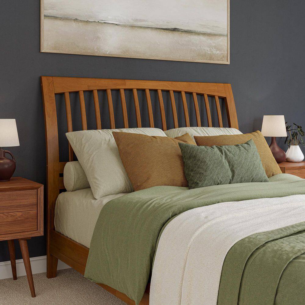 Orleans Queen Light Toffee Wood Platform Bed with Slatted Headboard