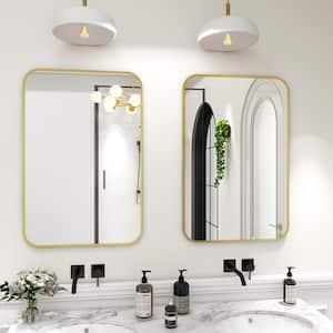 24 in. W x 35.8 in. H Rectangular Modern Aluminum Alloy Framed Rounded Gold Wall Mirror