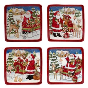 Santa's Workshop 6 in. Multicolored Earthenware Canape Plate (Set of 4)