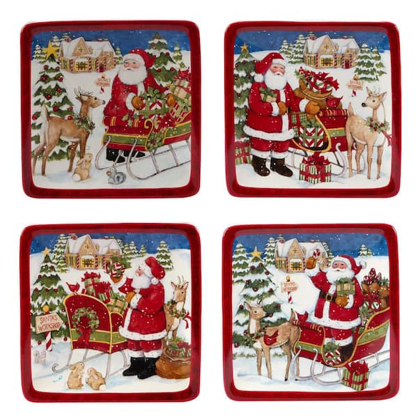 Certified International Santa's Workshop 6 in. Multicolored Earthenware Canape Plate (Set of 4)
