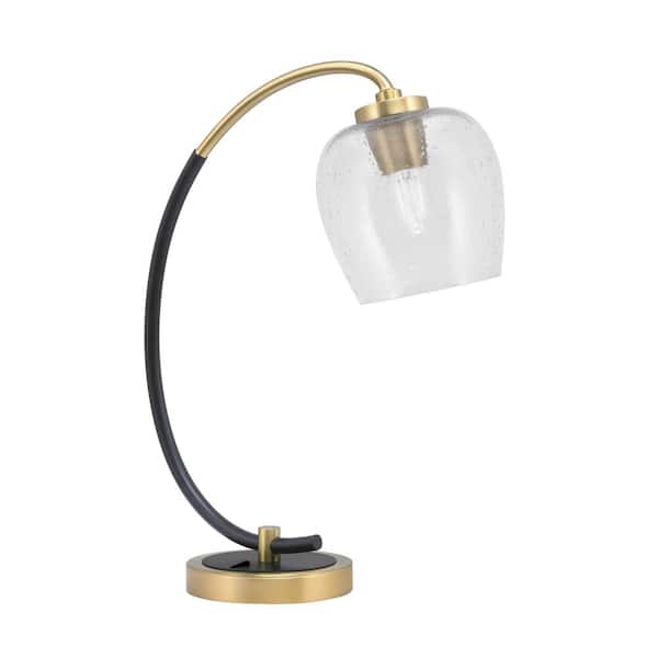 Unbranded Delgado 18.25 in. Matte Black and New Age Brass Piano Desk Lamp with Clear Bubble Glass Shade