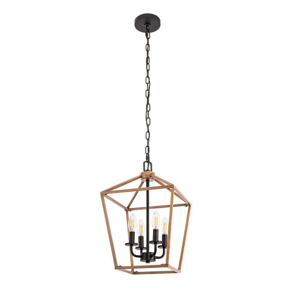 Emeritpro 4-Light Farmhouse Birdcage Wood Grain Chandelier