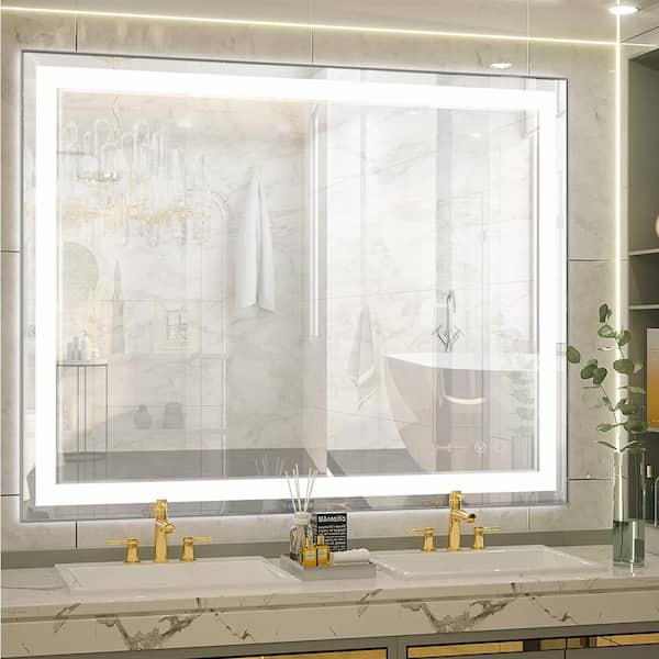 Andrea 36 in. W x 48 in. H Large Rectangular Metal Framed Dimmable Anti Fog Wall Mount LED Bathroom Vanity Mirror in Black