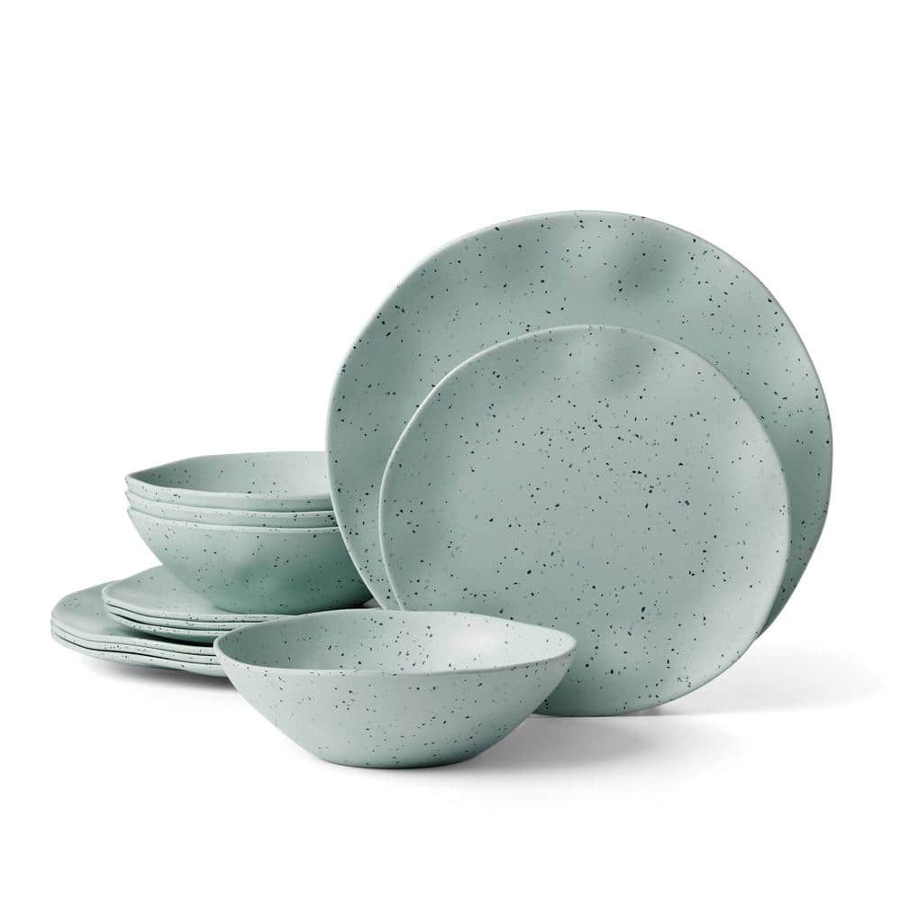 UPC 079363145239 product image for Terrazzo Melamine Mint 12-Piece White Melamine Dinnerware (Set Service For 4) | upcitemdb.com