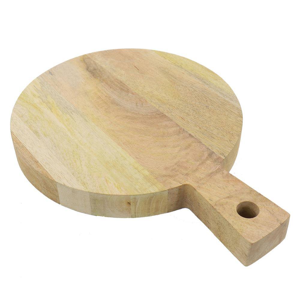 Round Multi-Tone Mango Wood Cutting Board with Handle