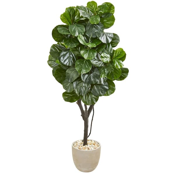 Nearly Natural Indoor 67 Fiddle Leaf Fig Artificial Tree in Sand Stone Planter