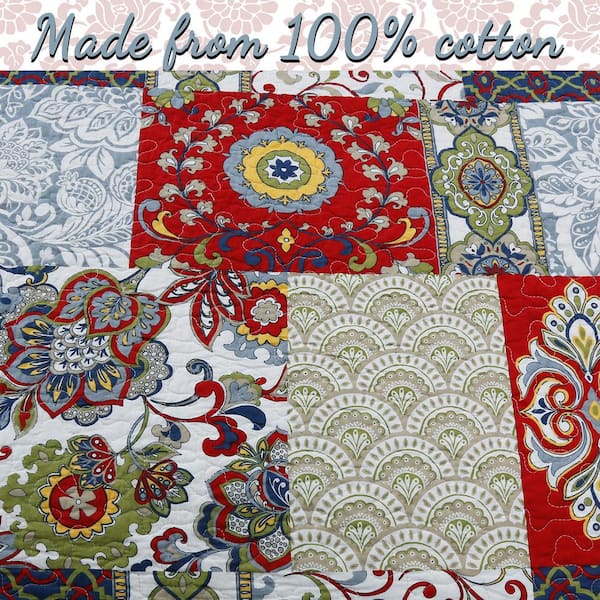 Quilt Fabric By Yard CLEARANCE Red Floral on Dark Blue Premium Cotton Vtg  #PC
