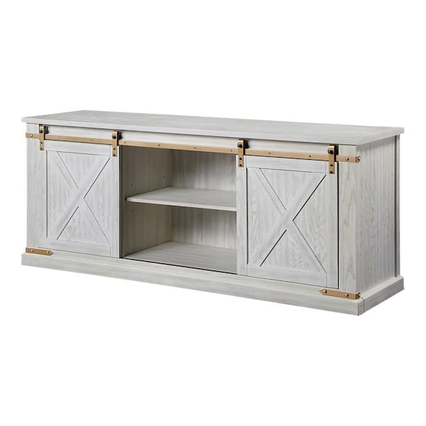 Trainor Antique White TV Stand Fits TV's up to 80 in. with Sliding Barn Doors And Adjustable Shelves