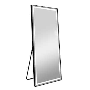 23.6 in. W x 65 in. H LED Large Rectangular Framed Full Length Floor Mirror with Lights in Black