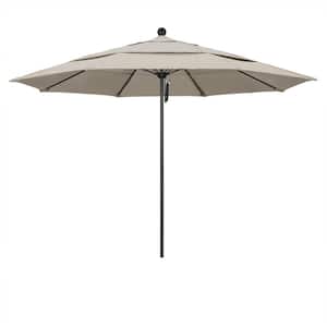 11 ft. Black Aluminum Commercial Market Patio Umbrella with Fiberglass Ribs and Pulley Lift in Woven Granite Olefin