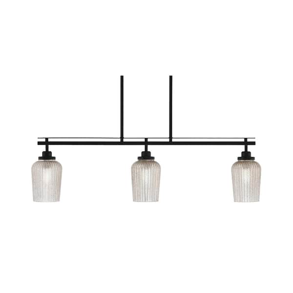 Unbranded Monroe 3-Light, Matte Black Billiard Light, Any room with 5 in. Silver Textured Glass Shades no bulbs included